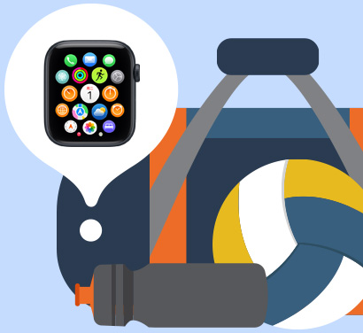 插图展示使用查找 app 在健身包中找到了遗落的 Apple Watch