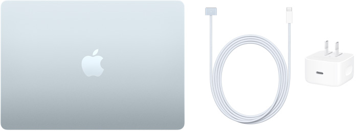 13 英寸 MacBook Air、USB-C 转 MagSafe 3 连接线和 40W USB-C 电源适配器。