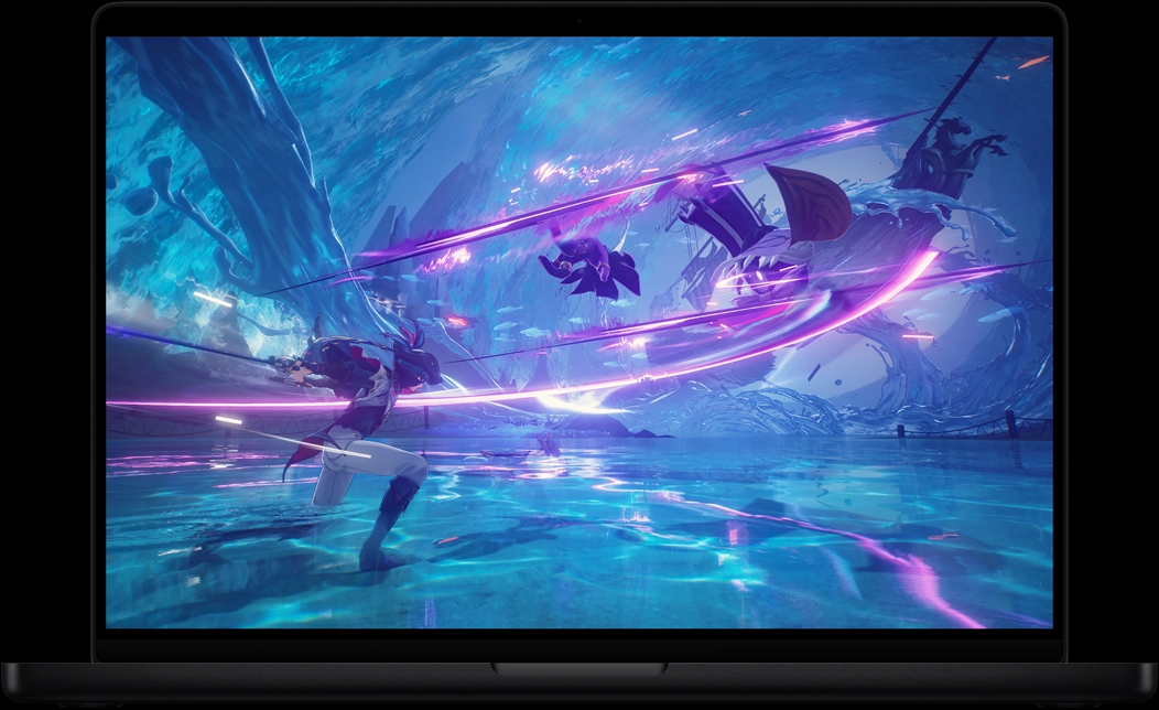 MacBook Pro 屏幕展示游戏《鸣潮》。