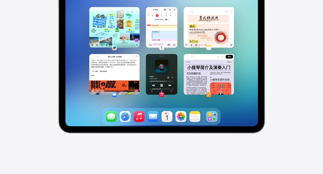 iPad 屏幕展示 Exposé 功能。