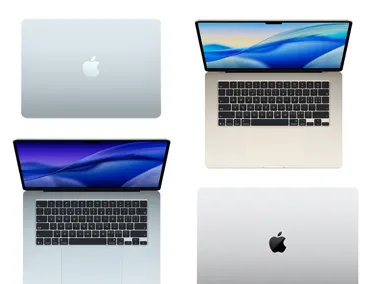 四台不同机型、尺寸和颜色的 Mac 电脑，展示丰富的定制选项。
