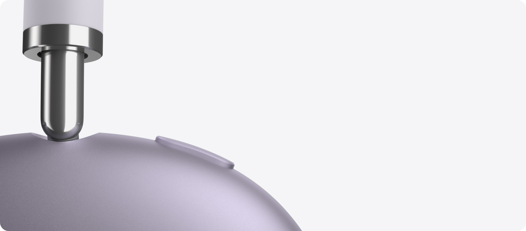 AirPods Max 2 耳机的侧面外观，展示伸缩套杆、耳垫和噪声控制按钮的细节。