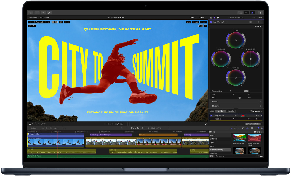 MacBook Air 显示视频剪辑的画面，以此展示 M5 芯片的强大性能。