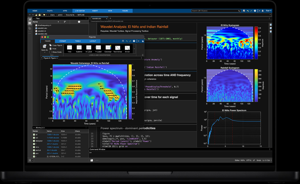 MacBook Pro 屏幕展示用 MATLAB 处理和呈现地理空间数据。