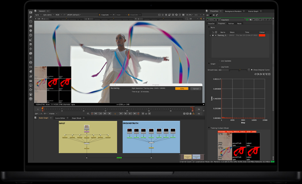 MacBook Pro 屏幕展示使用 Foundry Nuke 进行视频合成。