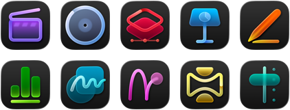Apple Creator Studio 系列 app，包括 Final Cut Pro、Logic Pro、Pixelmator Pro、Keynote 讲演、Pages 文稿、Numbers 表格、无边记、Motion、Compressor 和 MainStage。
